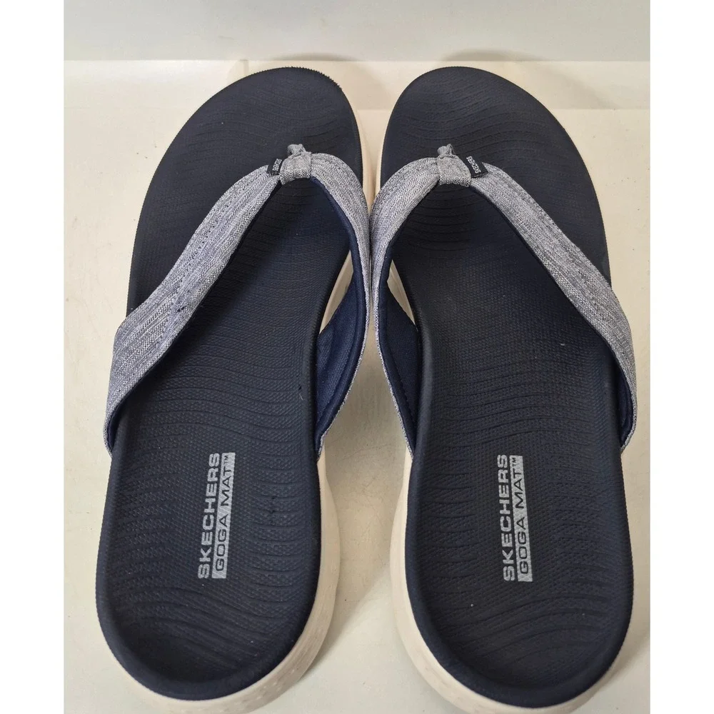 Skechers GoWalk Goga Mat Flip Flops 11 Blue Grey Thong Sandals Comfort Walking